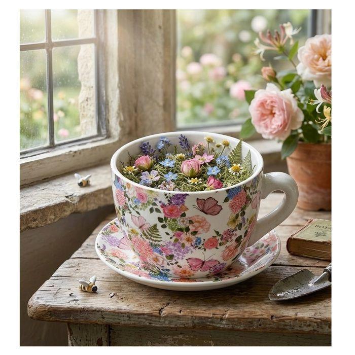 Pot de fleurs - EDEN - Florale Colorée - Céramique - Cylindrique 15x20x12 cm - Design floral
