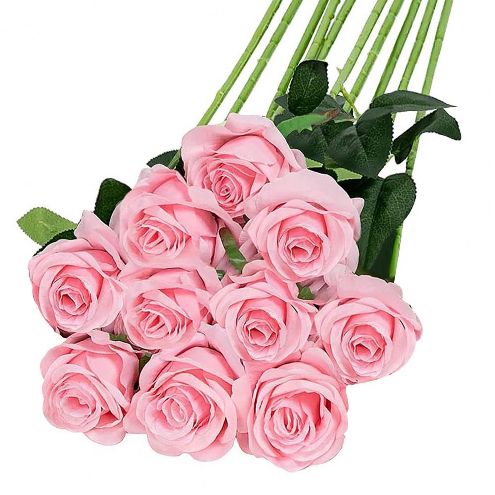 Artificial Rose Elegant Artificial Rose Green Leaves Silk Flower Set for Wedding Halloween Party Home Office Table Centerpiece