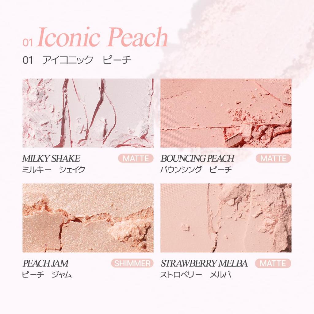 VDL Cheek Stain Blusher Palette 01 Iconic Peach Powder Cheek Highlighting Shading Palette for Yellow and Cool Skin Tones. Korean Cosmetics.