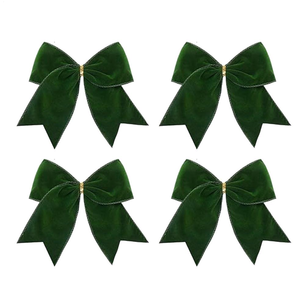 

Velvet Christmas Bows 4 Pieces Seasonal Decor Christmas Tree Bow Decoration For Wreath Window Door Wall Stairs Fence Fireplace 15cm зелений