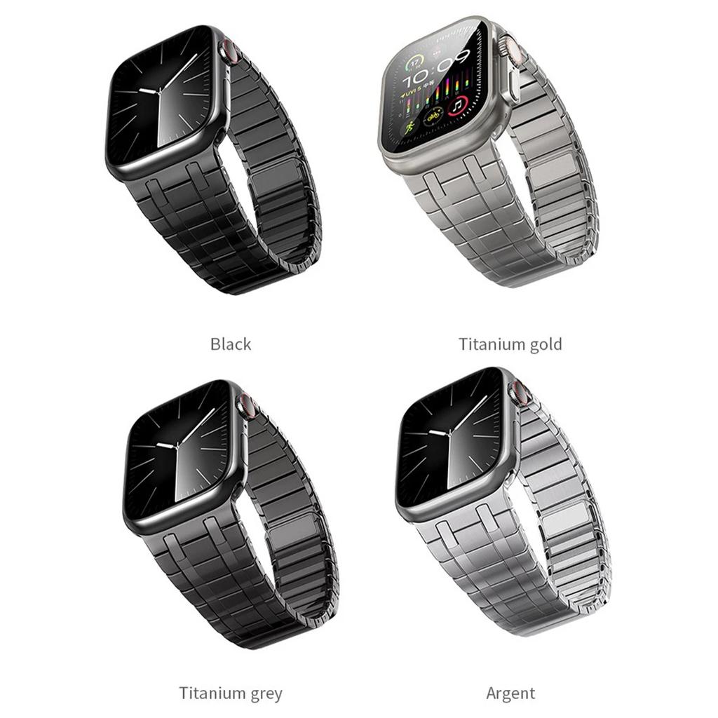 Magnetic Stainless Steel Band for Apple Watch 49mm 45mm 44mm 42mm Titanium Color Strap for IWatch Series 9 8 7 6 5 4 Se Ultra 2