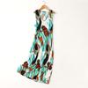 Foreign Trade Export Hem Split Print Cotton Silk Vest Skirt Summer Thin V-neck Artificial Cotton Beach Skirt Long Dress