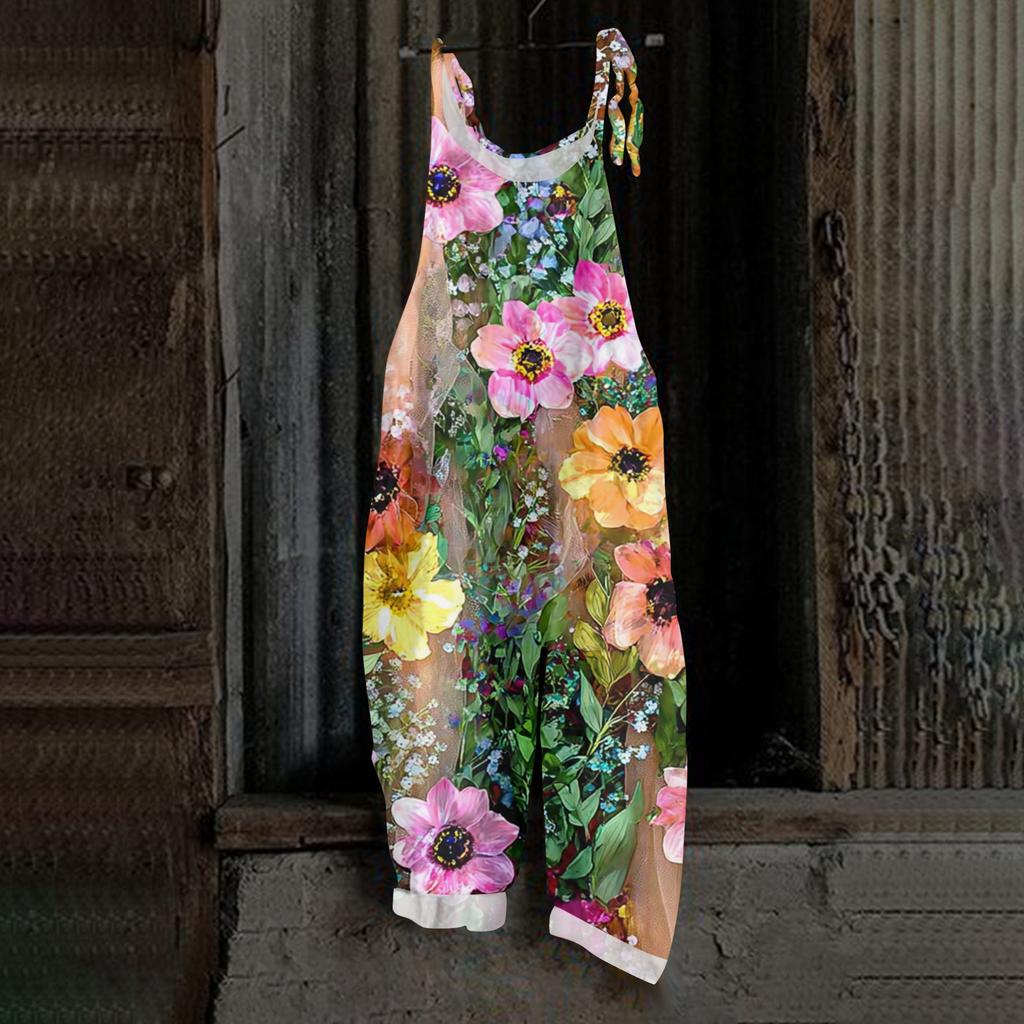 Women's Retro Printed Casual Loose, Retro Overalls Cotton And Linen One,piece Pants