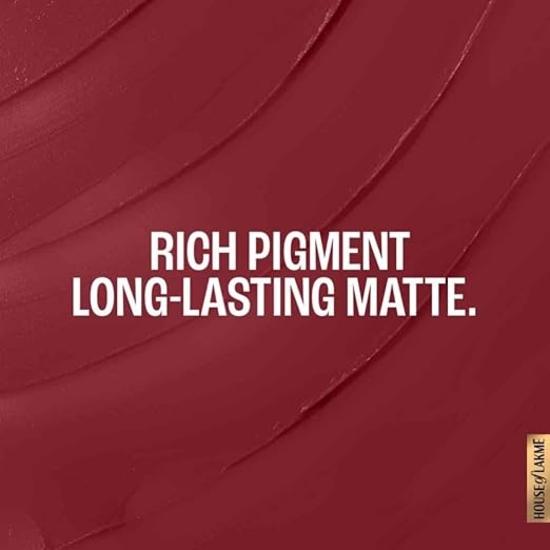 Rossetto opaco LAKMÉ Cushion Matte, Burgundy Bloom, finitura opaca vellutata confortevole e a lunga tenuta, rossetto cremoso opaco impermeabile e non seccante, 4,5 g