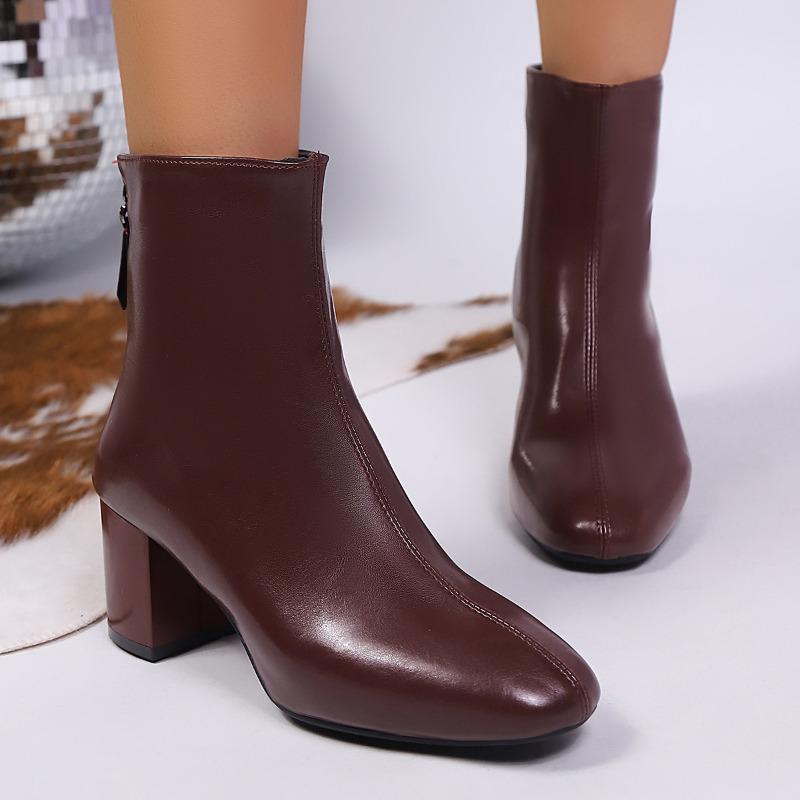 Winter New High-heeled Skinny Boots Women's 2025 Thick Heel Slimming Square Toe Fashion Boots