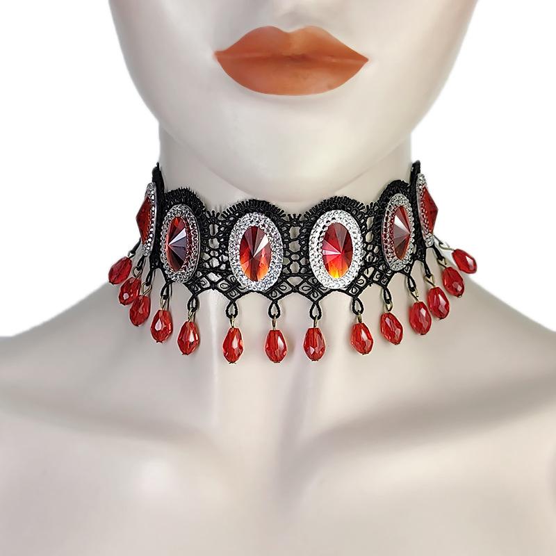 

Korean Style Black Lace Red Crystal Clavicle Necklace for Women - Christmas Edition Y716 красный