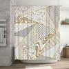 White Gold Geometric Shower Curtain, Luxury Bathroom Decor, Modern Bathtub Cover Waterproof Fabric for Wet Areas, 72 x 84 Inches