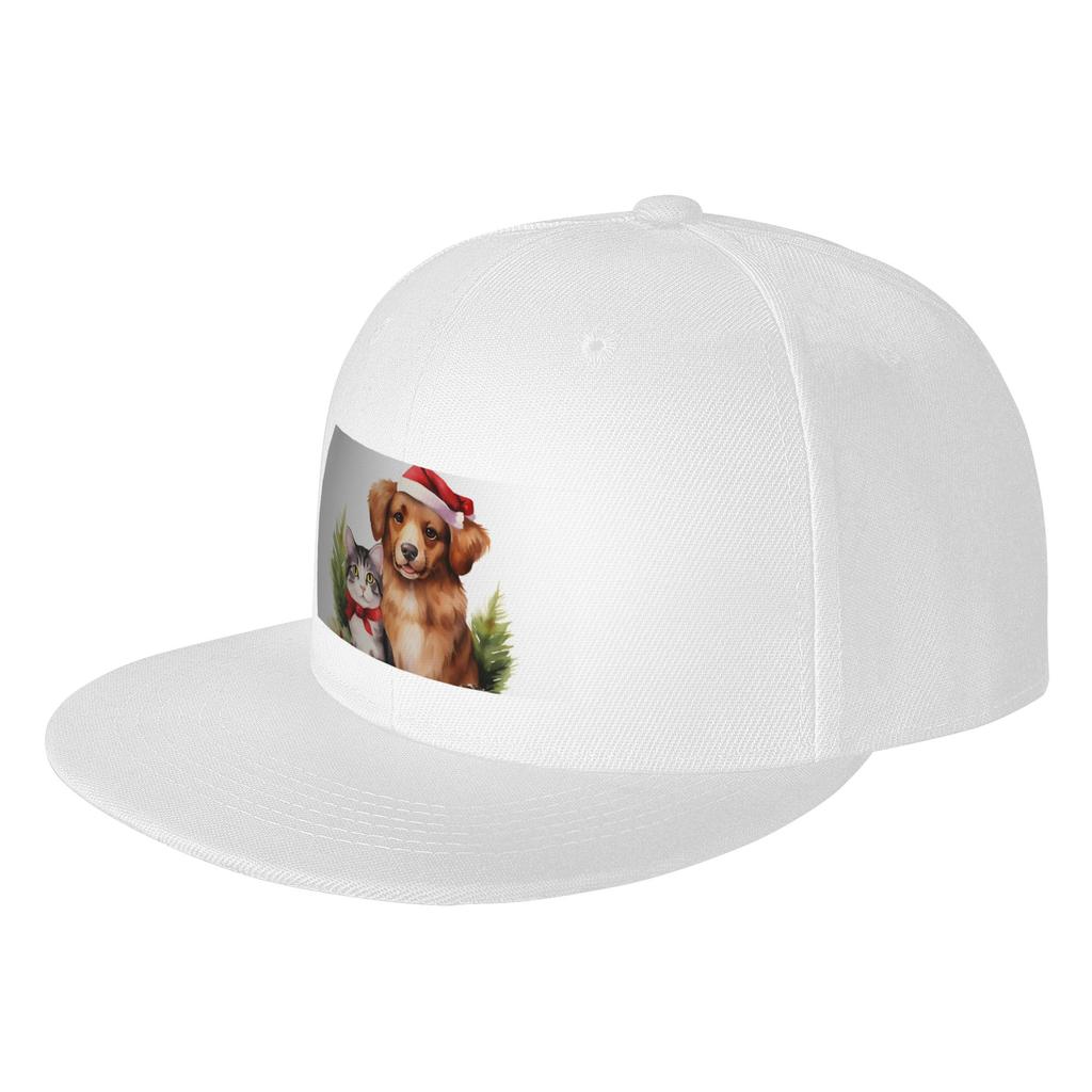 Fashion Adorable dog and cat Christmas holiday print Flat Brim Sun Hat Cycling Baseball Cap