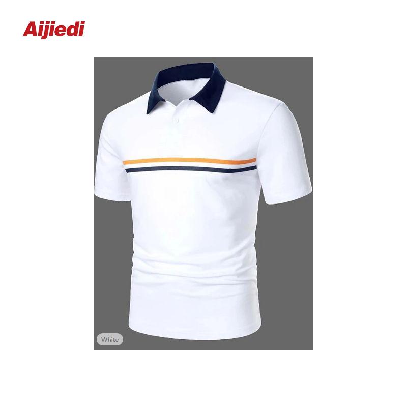 

Express Sport Men s Striped Polo Collar Button Shirt - Summer 2023 Europe & America Medium белый