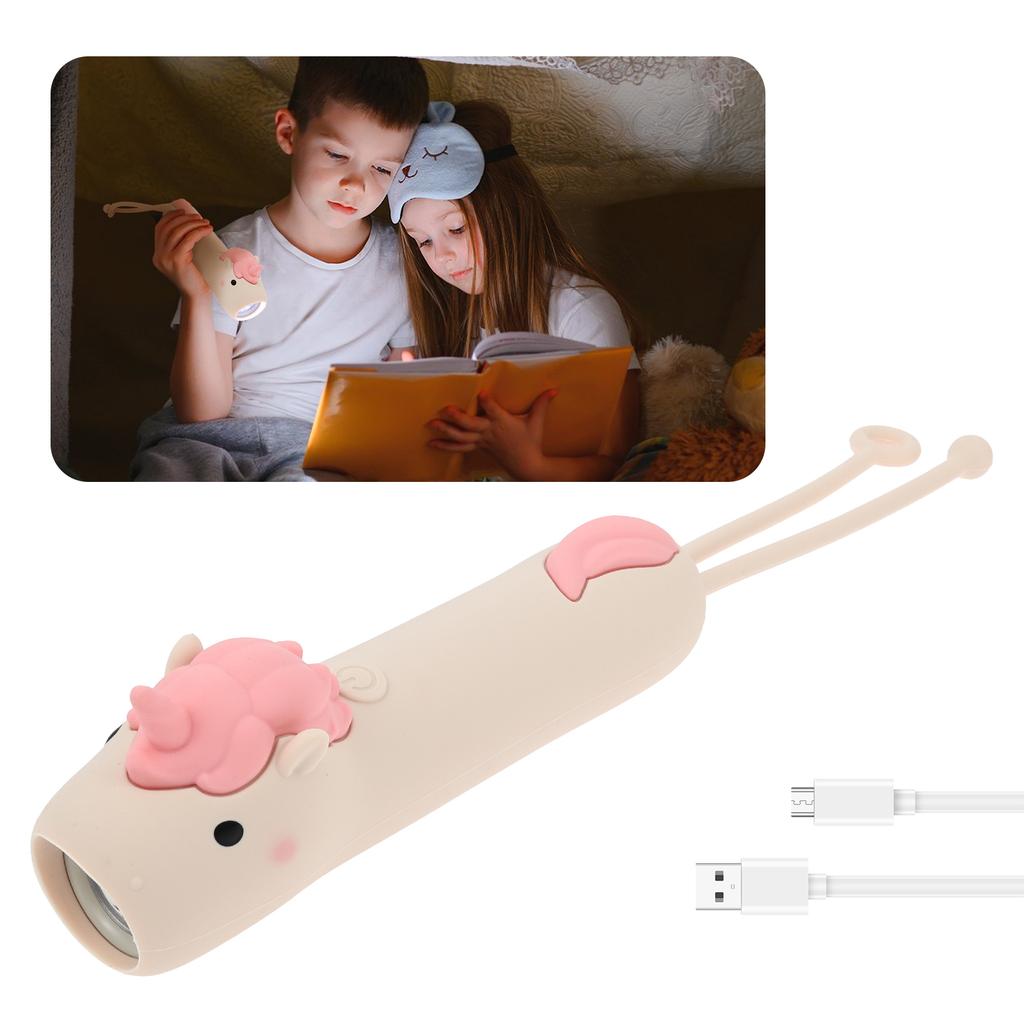 1Pc LED Flashlight USB Rechargeable Silicone Dimmable Flashlight Animal Hanging Night Light Bedtime Story Torch for Outdoor Home