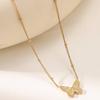 Versatile Titanium Steel Butterfly Moon Pearl Necklace, V-Shape, Colorfast 18K Gold, for Women.