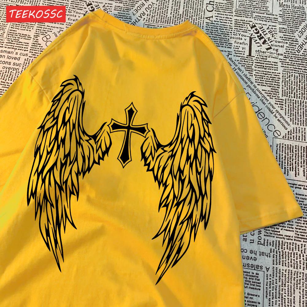 Casual Cotton Womens TShirts Cross Body And Flying Wings Funny Prints Short Sleeve ONeck Soft Oversize Fashion Female Clothes