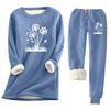 Women's Print Round Neck Warm Suit Long Sleeve Fleece Drawstring Sweatpants Two-Piece Set