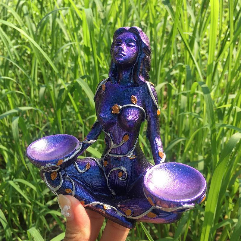 Goddess Statue Resin Mother Earth Goddess Sculpture Mother Earth Figurines Crystal Ball Base Hand-Carved Home Art Decoration
