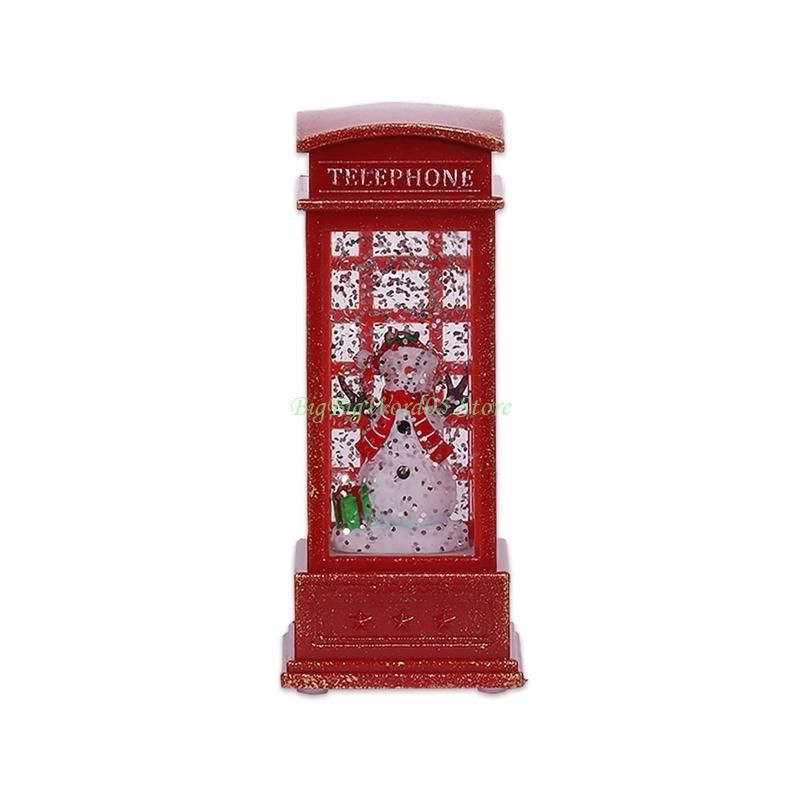 24TE Christmas Red Phone Booth Lantern Vintage Led Light Ornament Decor for Home Festival Birthday Party Background Decor