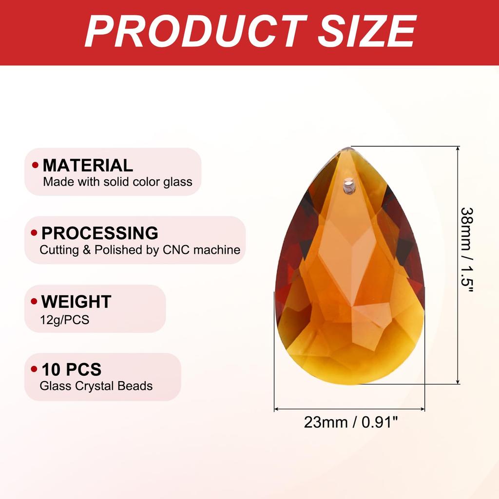 PATIKIL 10-Pack Suncatcher 38mm Teardrop Crystal Ball Hanging Crystal Prism for Window Accessories DIY Amber