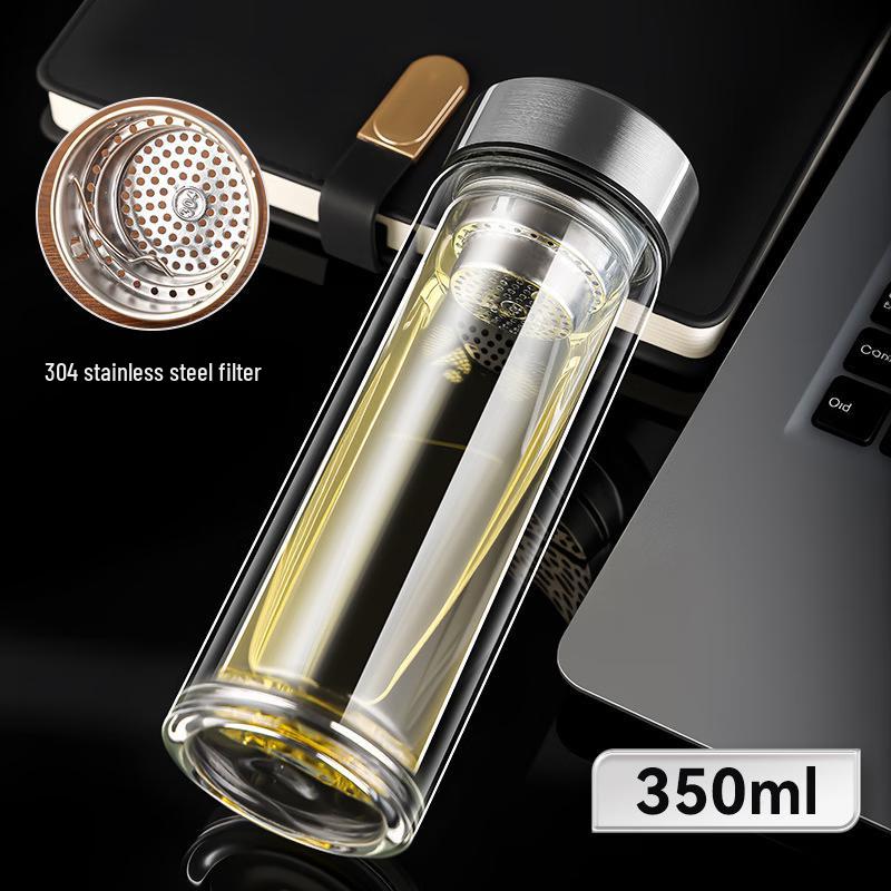 Jingling High Borosilicate Double Wall Glass Tea Infuser Bottle 350ML