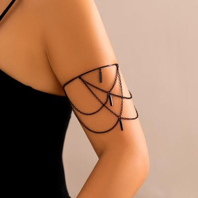 PuRui Schwarzes offenes Oberarm-Armband für Frauen, Schmuck, rechteckiger Stab, Stern-Charme, Quaste, Armmanschette, Armreif, Sommer-Accessoires für Mädchen