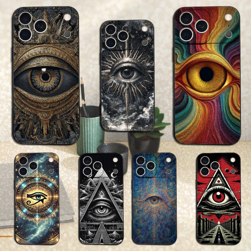 Illuminati Kunst Auge Okkult Hülle Für iPhone 15,17,16,12,14,13,11,Plus,Pro Max,XS,X,Mini,8,7,XR,SE,Weiches Silikon Schwarz