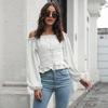 Off Shoulder Hot Style Front Straps Women Blouse Long Sleeve Slim Waist Pleated Short Top Elegant Casual Shirt New Solid Color Ruffled Clothng