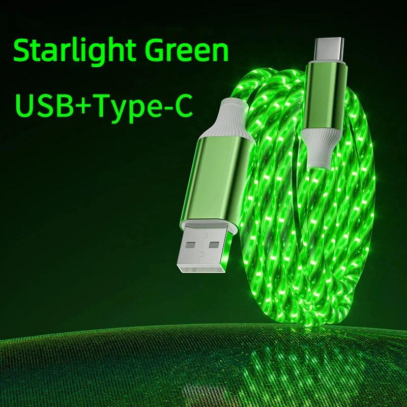 Car Charger Cable with Rainbow LED Light Show 1M Type C to USB Fast Charging for iPhone Samsung Huawei Xiaomi Phone Charging New 5