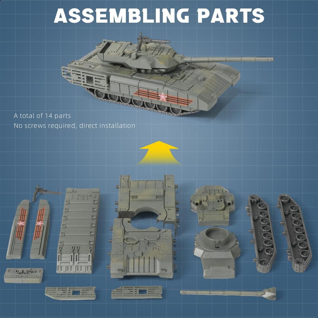 1/72 Modern T-14 Russian Military Main Battle Tank Turret Rotate Model T14 Assemble Toy Puzzle Assembly Tank Model Collection