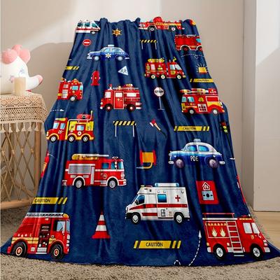 Cartoon Fire Engine Digitalprinted Polyester Bedroom Velvet Flannel Cover Blanket Fleece Soft Sofa Cover Blankets for Beds