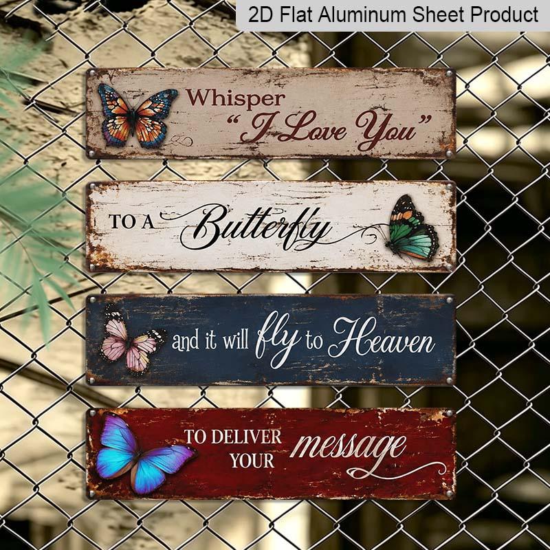 2D Flat 4Pair/Set Vintage Distressed Butterfly Bereavement Aluminium Decorative Sign, Heaven Message Sympathy Decorative Aluminum Plaque