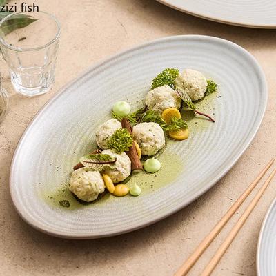 Kiln Changes Threaded Ceramic Fish Plate Sushi Plate Dessert Dish Salad Plate Restaurant Molecular Cuisine Creative Tableware