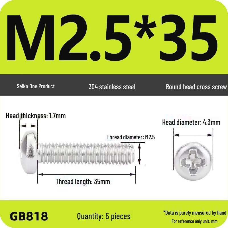 Phillips Pan Head Machine Screws, 304 Stainless Steel, Sizes M1-M10
