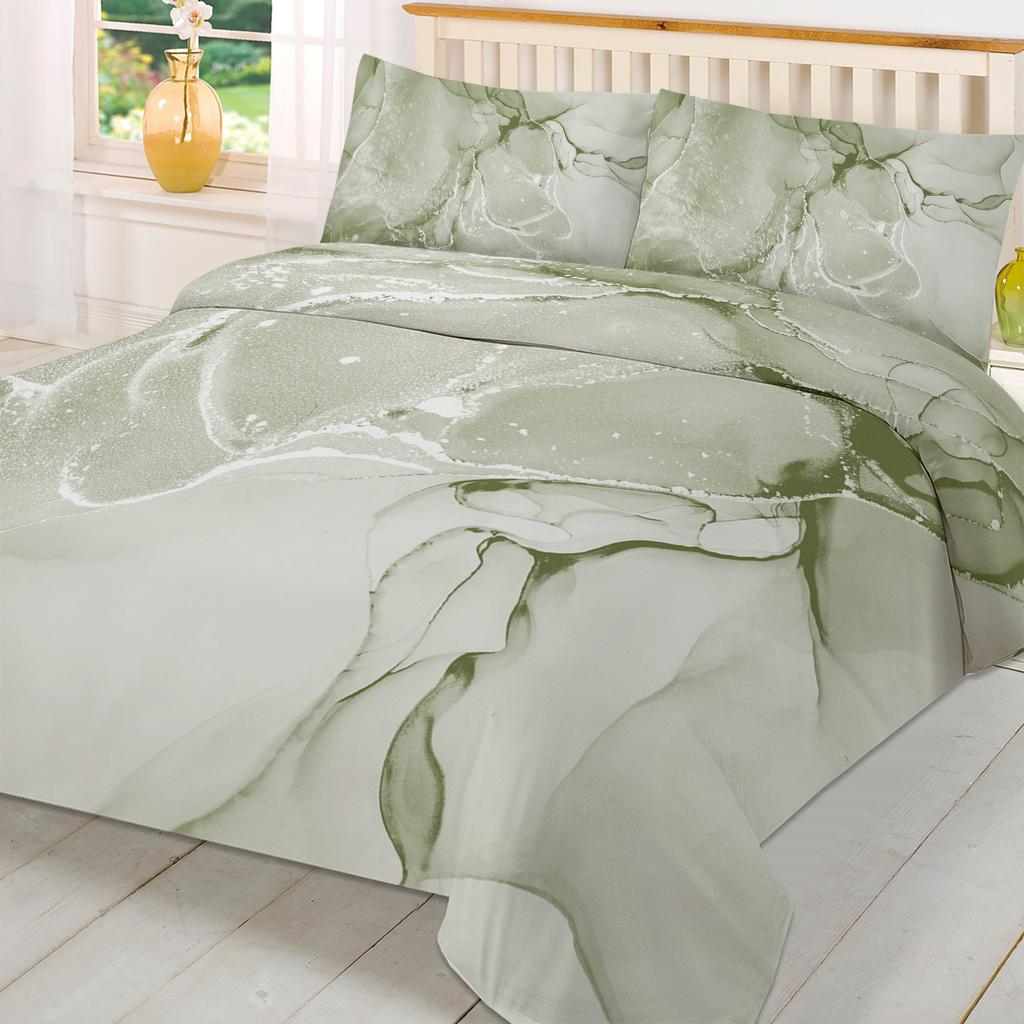 Sage Green Marbled 3pcs Bedding Set For Double Bed Home Textile Duvet Cover Quilt Cover Pillowcase