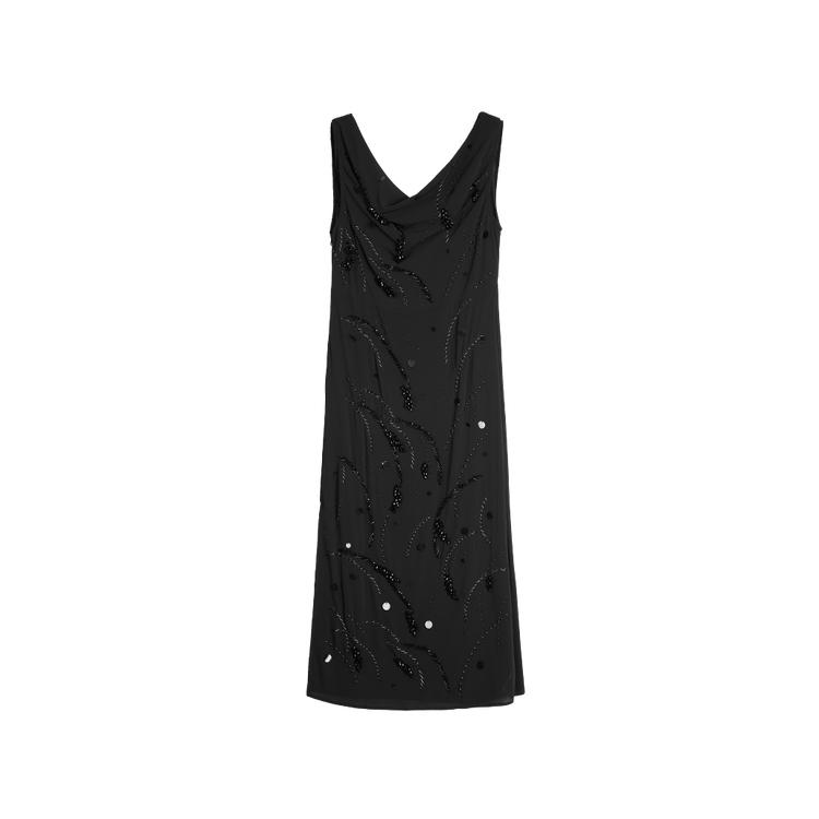 Elle X Xuzhi Collaboration New Year Series French Style Subtle Pattern Solid Color Midi Sleeveless Dress Women dresses Black EL50745