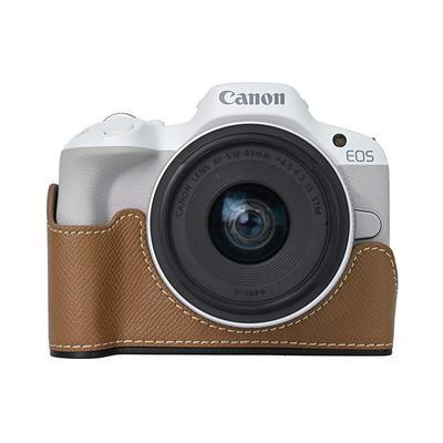 Palm Print PU Leather Camera Half Case for Canon EOS R50 R100 Bottom Opening Shockproof Cover