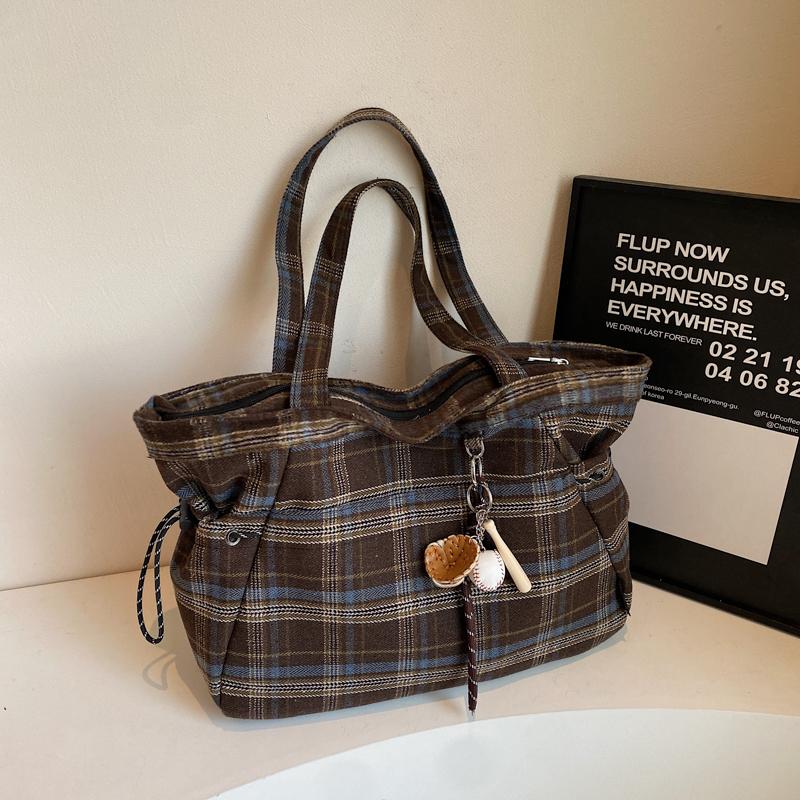 Rutete pendlerbag dame skulderveske studentklasseveske stor kapasitet tote bag