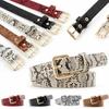 Simple Adult Unisex Waist Belt Vintage Snake Pattern PU-leather Fashion Rectangle Buckle Belt for Security Checking