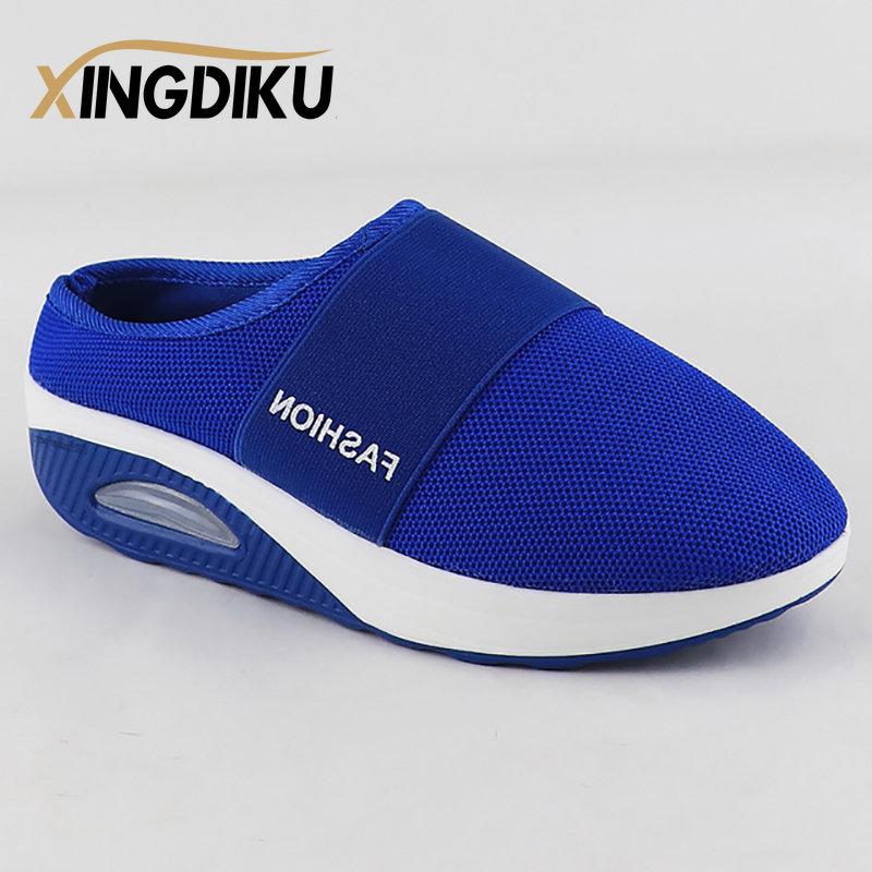 Cushion Slip-On Women Walking Shoes Orthopedic Diabetic Ladies Platform Mules Mesh Lightweight Slippers Wedge Female Sneaker