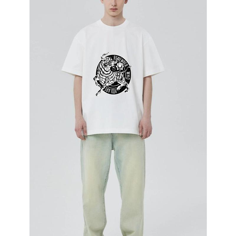 T-shirt Nera con Grafica di Toro e Teschio Stampa "Ricorda Chi Sei" per Abbigliamento Casual