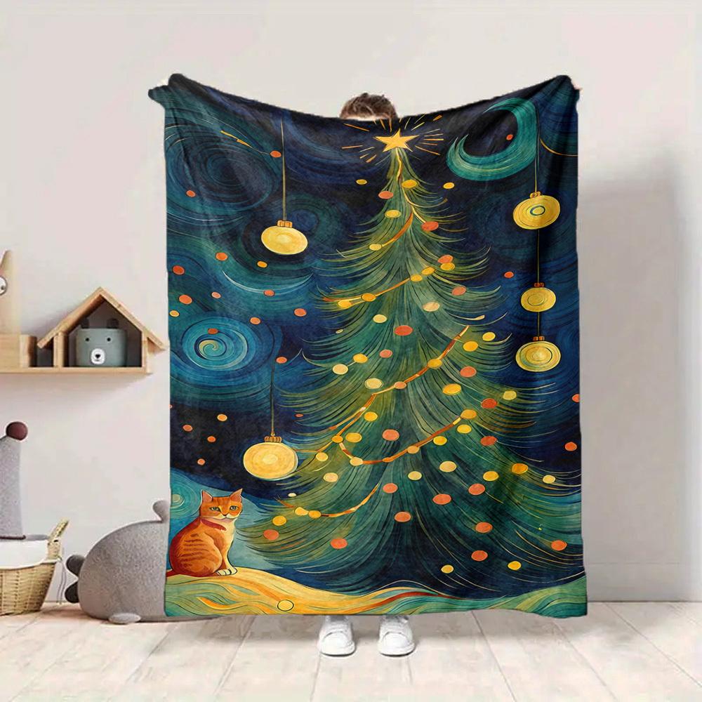 1pc Christmas Cat Blanket, Lightweight Flannel Throw Blanket for Sofa, Bed, Travel, Camping, Living Room, Office, Couch, Chair, and Bed