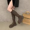 Fashion Autumn Winter Cosy Soft Leather Woman Knee High Boots Designer Round Toe Long Booties Square Heels Shoes