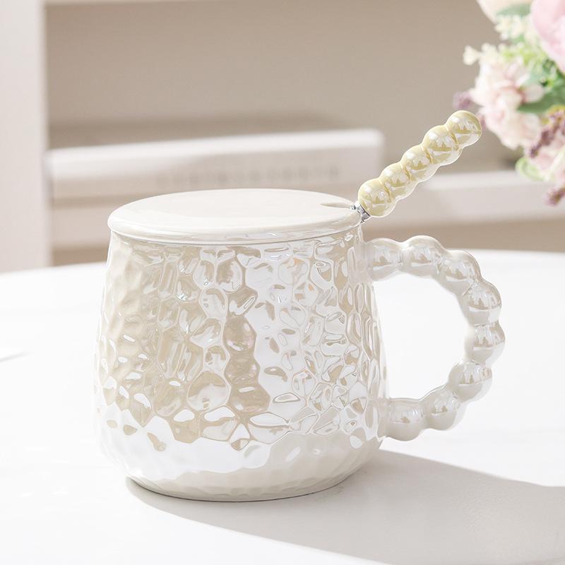 Ins Style Light Luxury Cup High Value Ceramic Mug Women with Lid Spoon Office Coffee Cup Couple Milk Cup