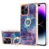 YB IMD Series-17 Style-E for iPhone 15 Pro Max Ring Kickstand 2.0mm TPU Phone Case IMD Marble Pattern Back Cover