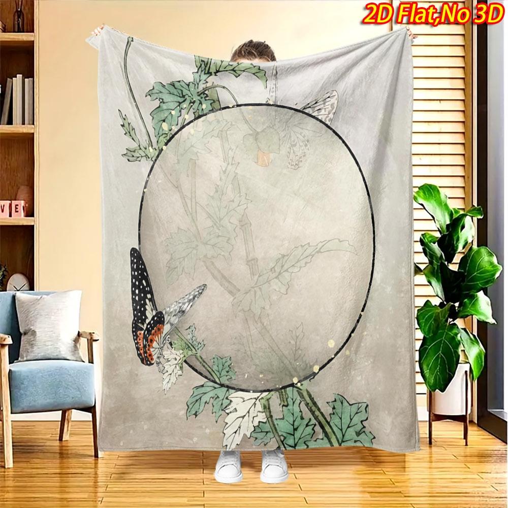 1pc 2D Flat Printing Spring & Summer New Arrival Floral, Bird, and Butterfly Themed Digital Print Blanket, Suitable for All Seasons, Casual Throw Blan