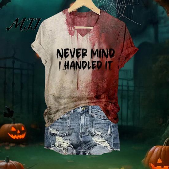 Damen Lustiges Grafik-T-Shirt Kümmere dich nicht, ich habe es erledigt Blut-Shirt Halloween-Kostüm Horror-Kleidung Kurzarm V-Ausschnitt Spritzer-Oberteil Lässiges Outfit