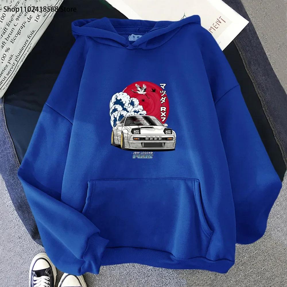Initial D Hoodie Herren Langarm Streetwear für Nippon JDM Mazda RX-7 Turbo Rundhals Sweatshirts Oberteile Y2k Übergroß