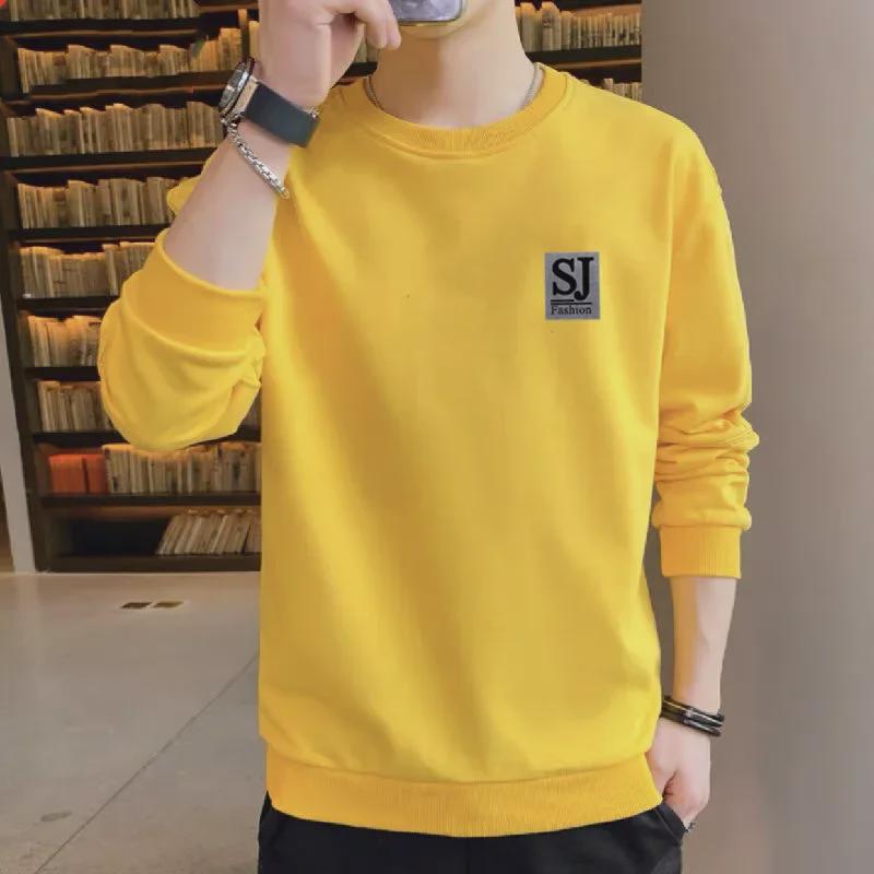 Men's Autumn Round Neck Long Sleeve Sweatshirt - Simple Print, Solid Color