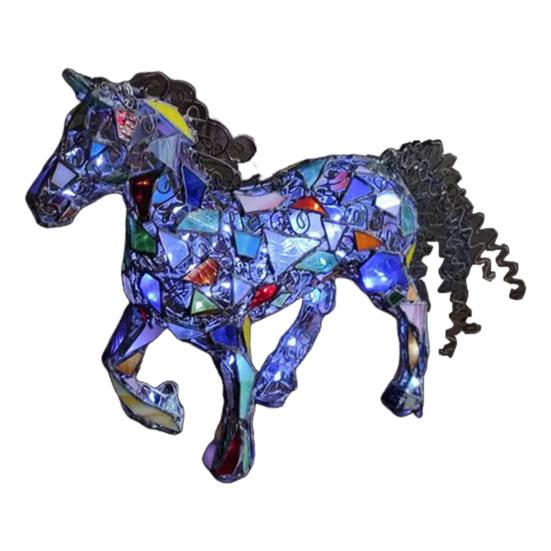 Horse Figurine Night Light Colorful Acrylic Flying Horse Statue Desk Lamp Home Office Bedroom Bedside Decorative LED Pony Table Lamp