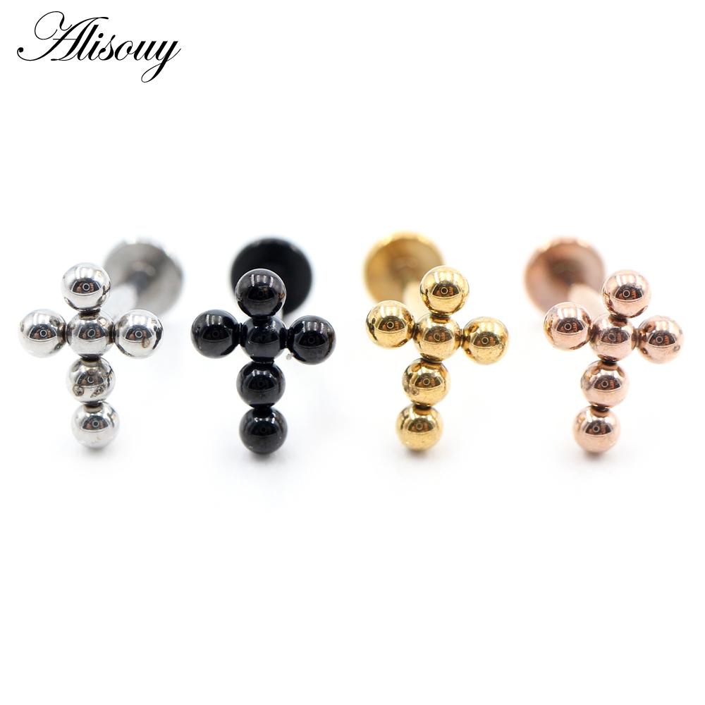 

Alisouy 1PC Хрестик з нержавіючої сталі з різьбою вухо козелок спіраль губна губа кільця хрящ сережки гвоздики пірсинг прикраси для тіла 1.2x8mm чорний