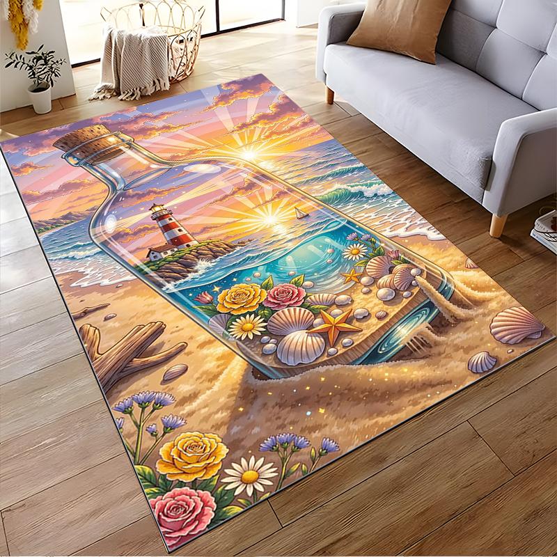 Lighthouse Sunset In Bottle Design Rug - Non-slip Rug Suitable for Living Room and Bedroom Sofas.