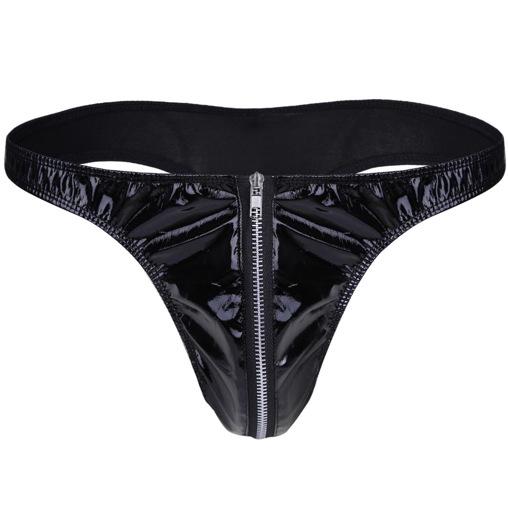 Muži Lakovaná kůže Spodní prádlo Přední Zip Boule Pouch Kalhotky Bikiny Spodní prádlo Tanga Exotické kalhotky