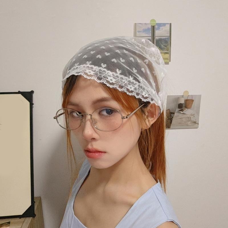 Stylish Lace Headwrap Triangular Hair Scarf Elegant Bandanas Headscarf for Women Music Festival Photo Head Accessories